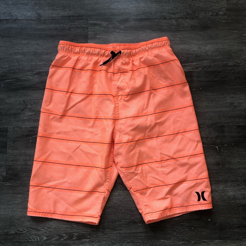 Hurley orange striped swim trunks
